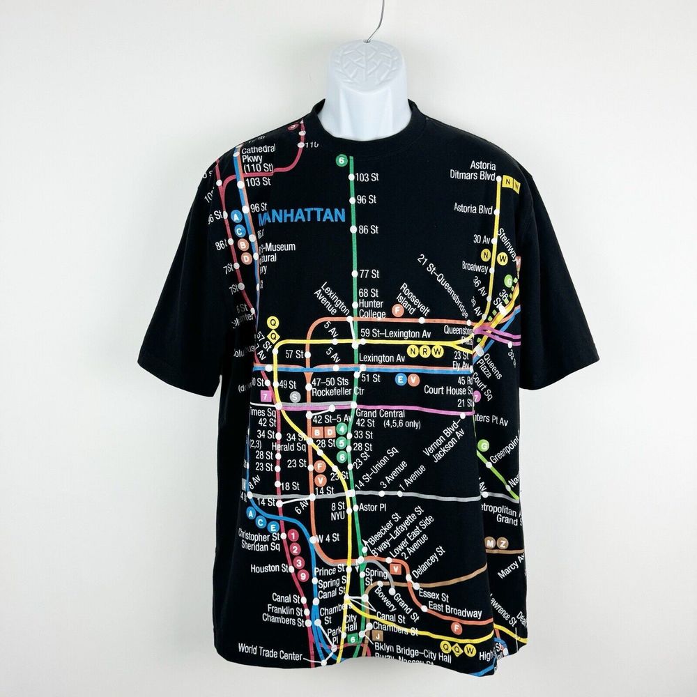 NYC SL SubWay Line T-Shirt Mens Large New York City Manhattan Subway Map MTA Tee